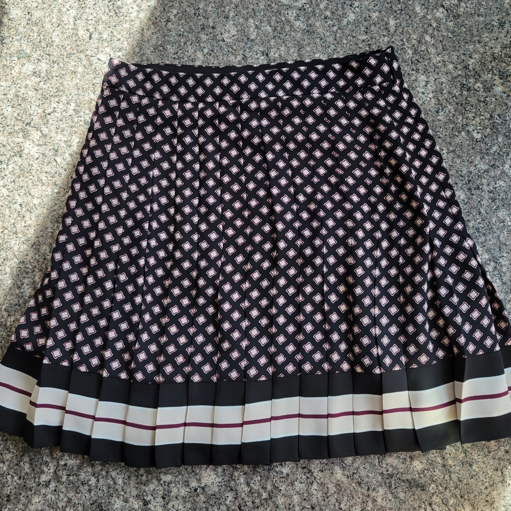 Kate Spade Black Purple Cream Pleated A-Line Skirt Size 10 EUC